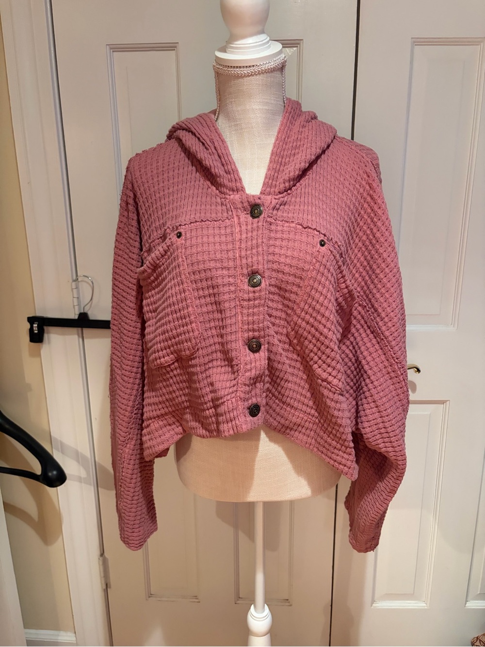 Free People Hooded Button-Front Jacket in Dusty Rose.  Oversized fit. Size S.